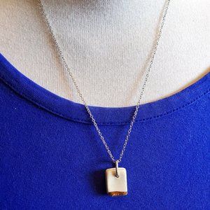 19" Silver Tone Ceramic Rectangle Pendant Necklace